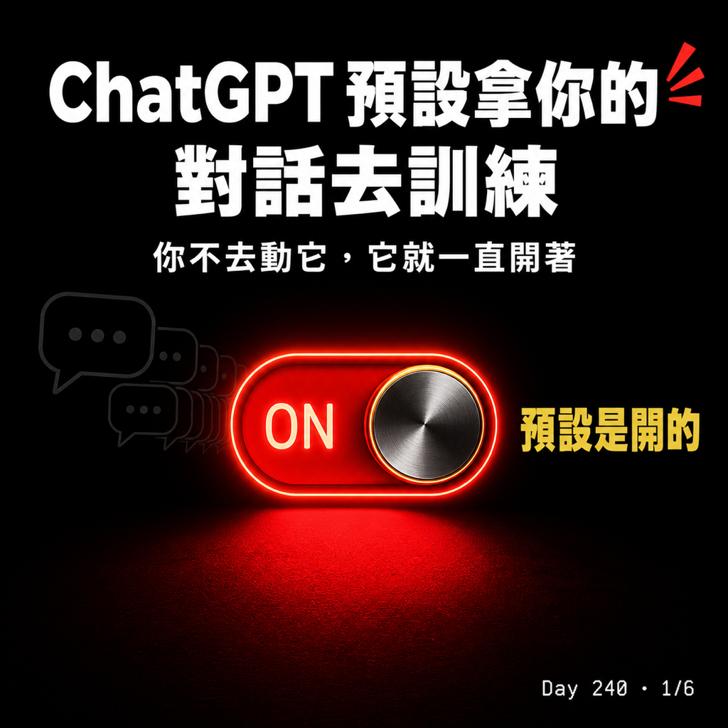 Day 240 ChatGPT 預設拿你的對話去訓練 — 投影片 1