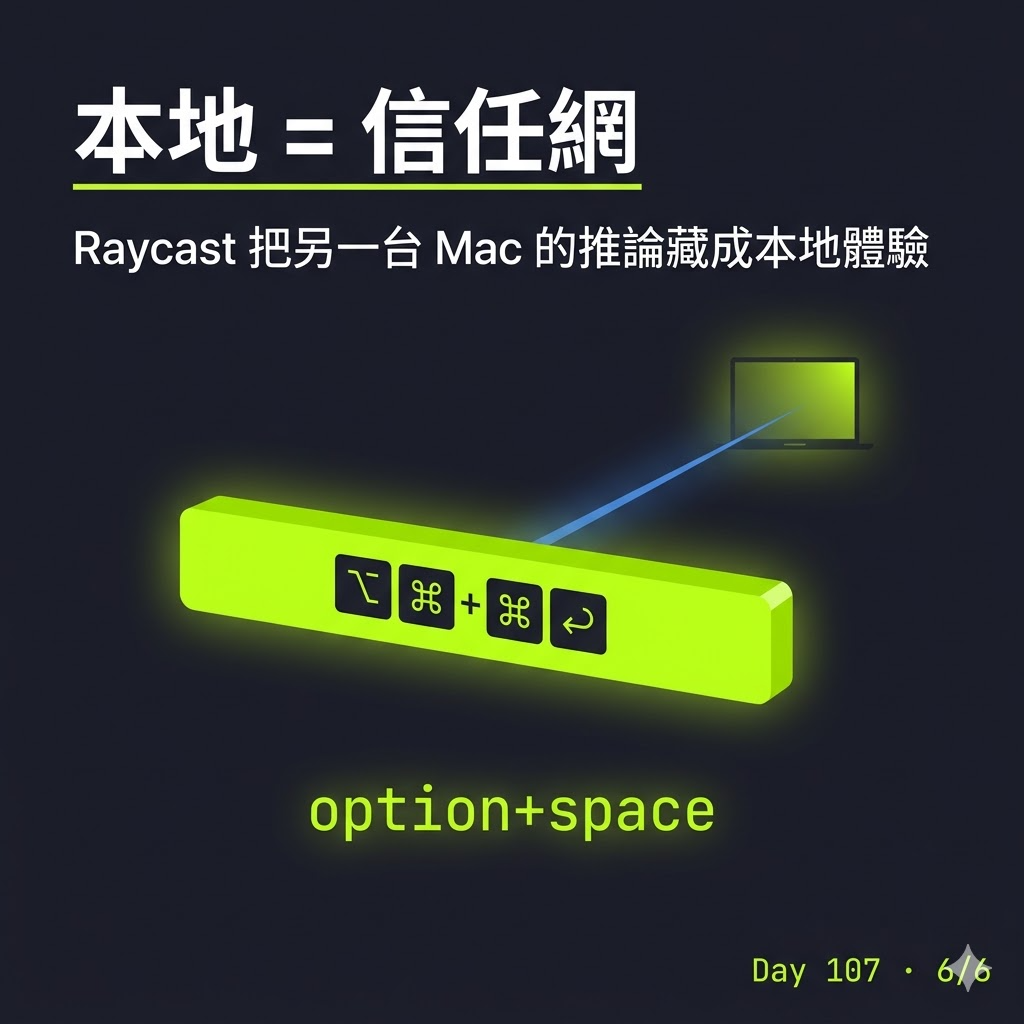 Day 107 家裡另一台 Mac 當 LLM 伺服器——Ollama + Tailscale + Raycast 全流程 — 投影片 6