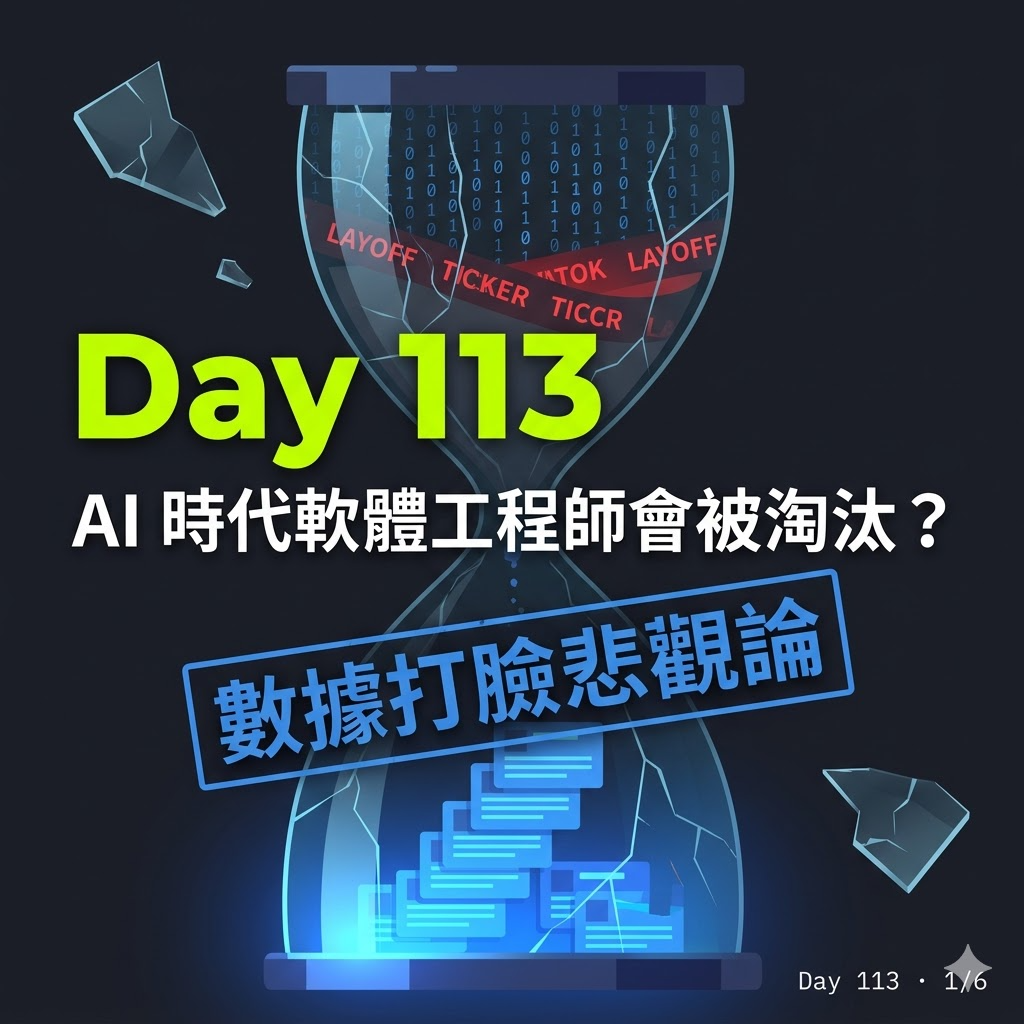 Day 113 AI 時代軟體工程師會被淘汰?最新數據說的跟你想的不一樣 — 投影片 1