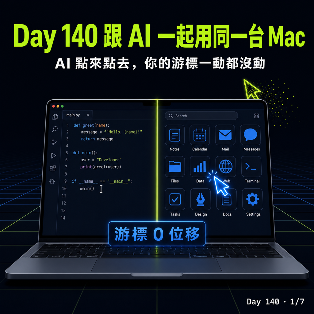 Day 140 跟 AI 一起用同一台 Mac — 投影片 1
