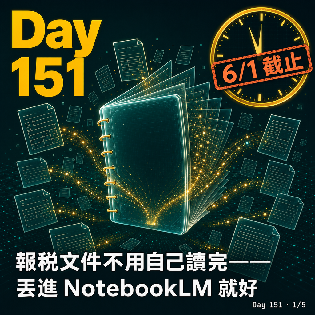 Day 151 報稅不用自己讀完,丟給 NotebookLM 就好 — 投影片 1
