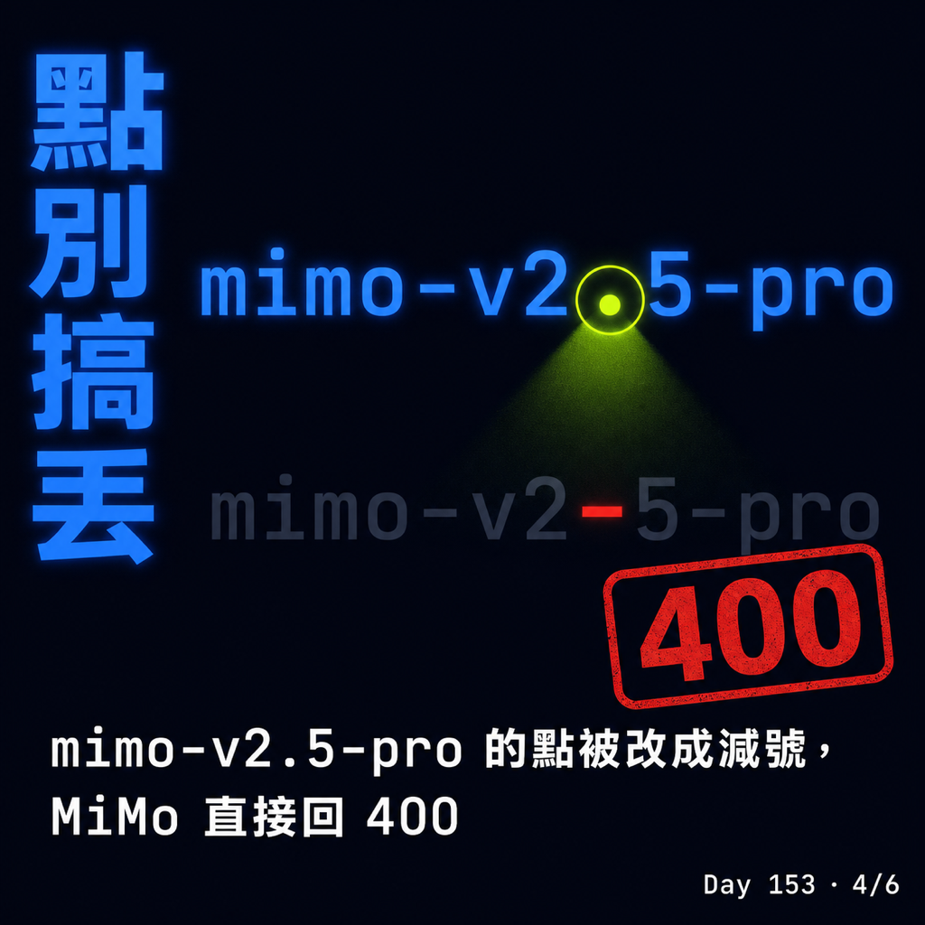 Day 153 Claude 額度用完,換 MiMo 接著跑 — 投影片 4