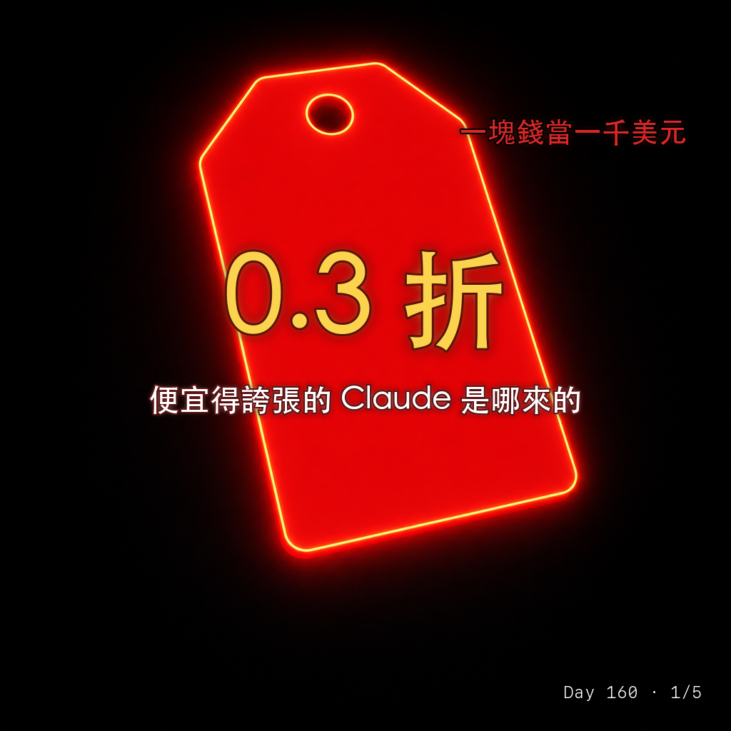 Day 160 便宜得誇張的 Claude 是哪來的 — 投影片 1