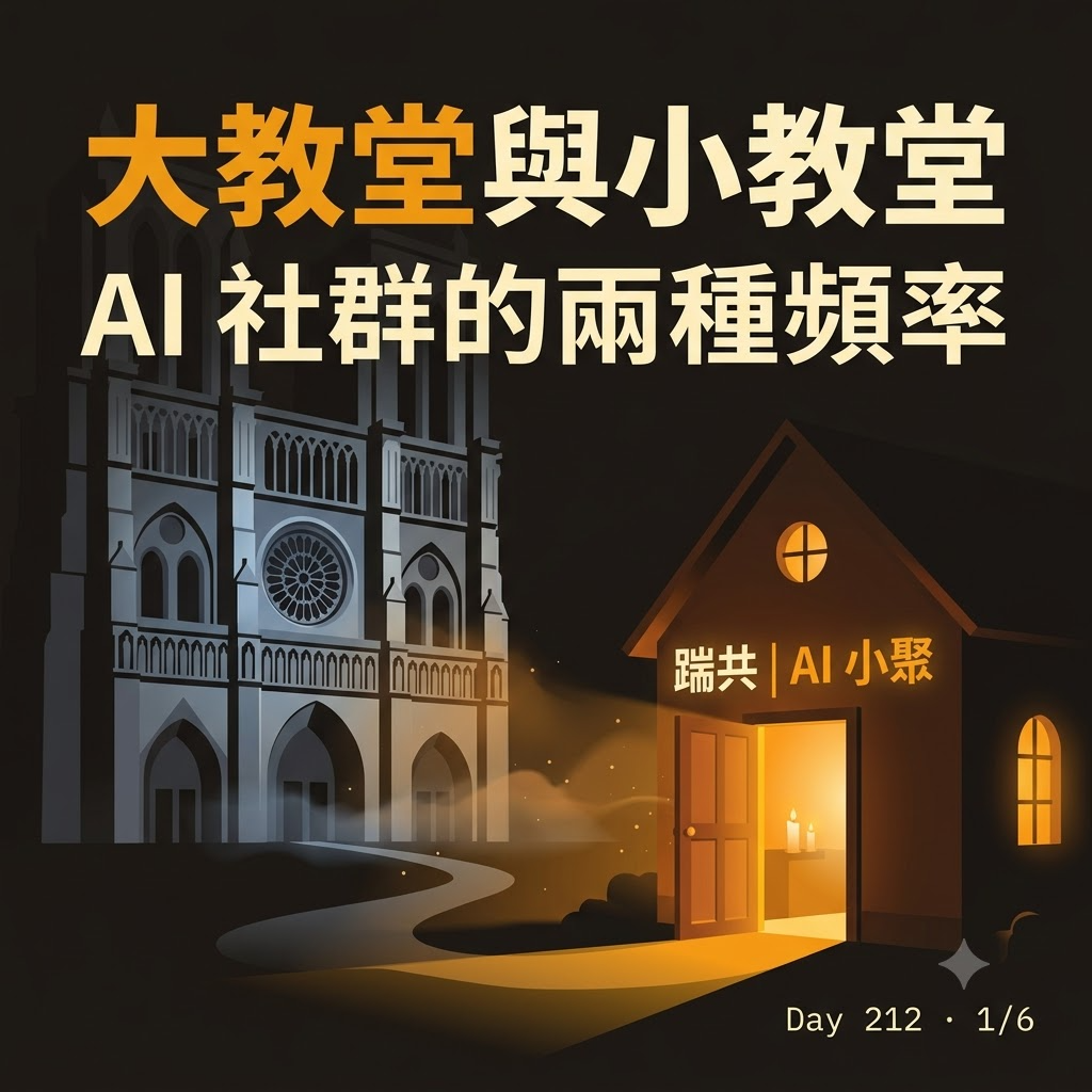 Day 212 AI 社群的大教堂與小教堂 — 投影片 1