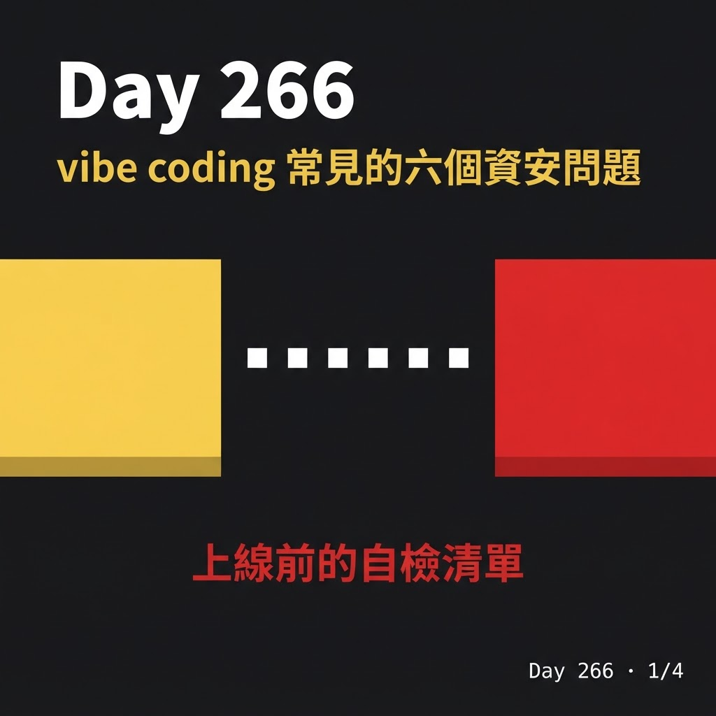 Day 266 vibe coding 常見的六個資安問題 — 投影片 1