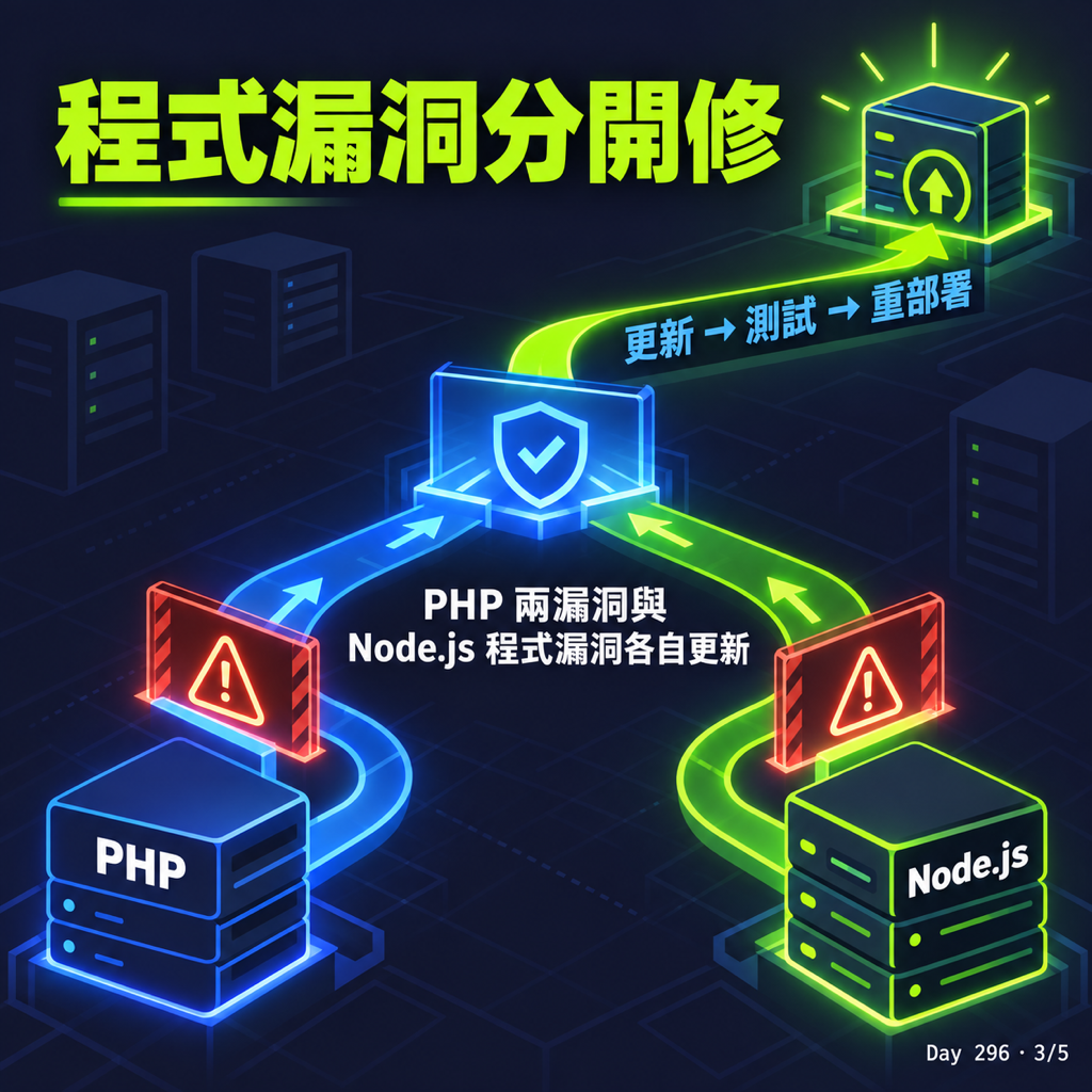 Day 296 這兩天一堆軟體發資安更新,PHP、Go、Node.js、Java、GitLab 都有,該修哪裡? — 投影片 3